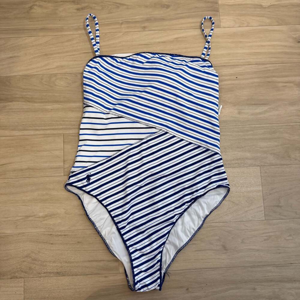 Polo Ralph Lauren Blue & White Striped One-Piece Swimsuit Size Large